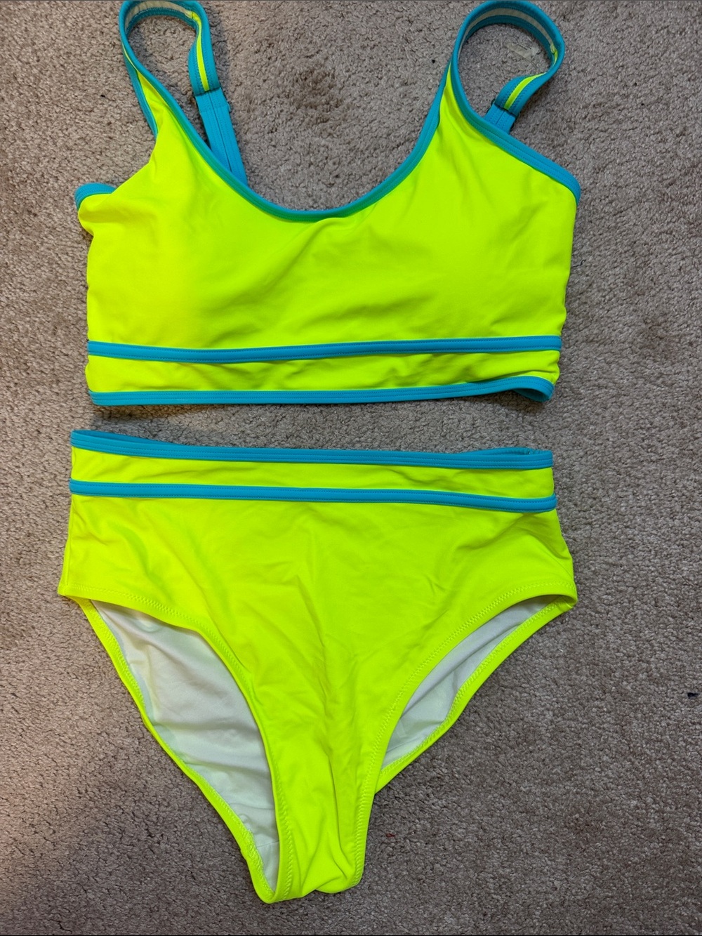 Neon Yellow & Aqua Trim Girls' Two-Piece Swim Set